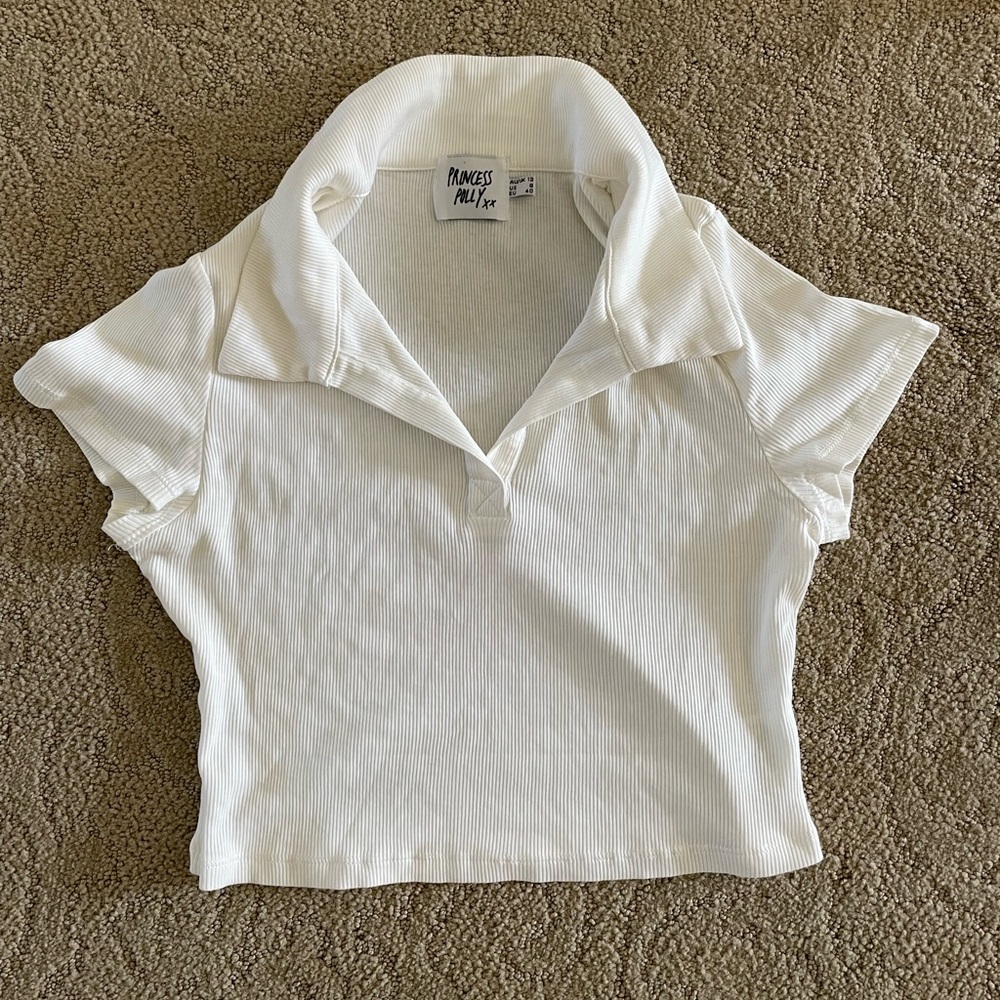 NWOT Princess Polly ribbed cropped polo tee